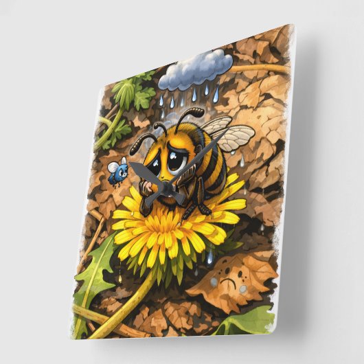 Sad Bee  Vierkante Klok (Hoek)