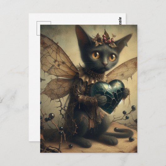 Sad Black Cat Fairy Briefkaart (Voorkant / Achterkant)