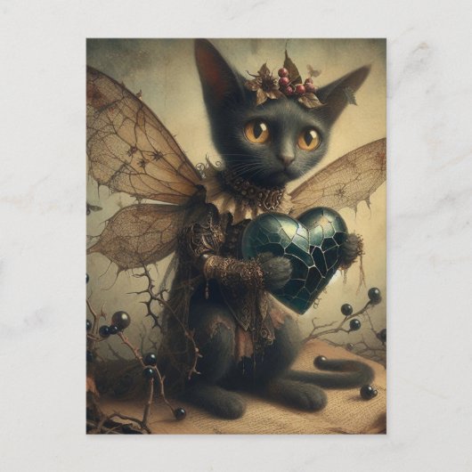 Sad Black Cat Fairy Briefkaart (Voorkant)
