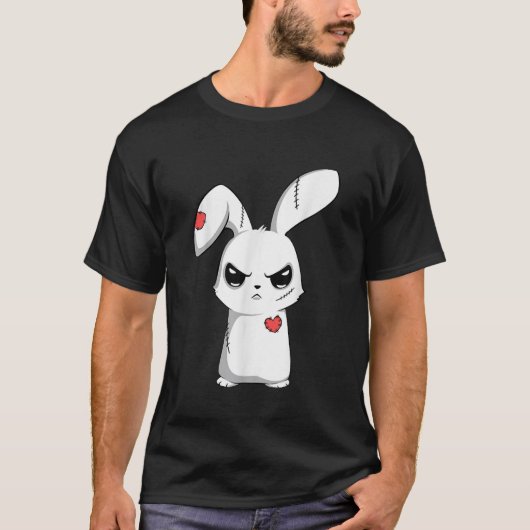 Sad Broken Cute Emo Bunny Creepy Gothic Happy Pase T-shirt (Voorkant)