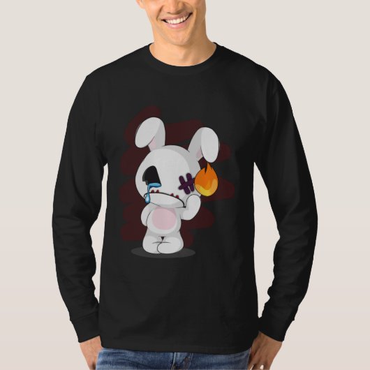 Sad Broken Cute Emo Creepy Bunny Gothic Horror T-shirt (Voorkant)