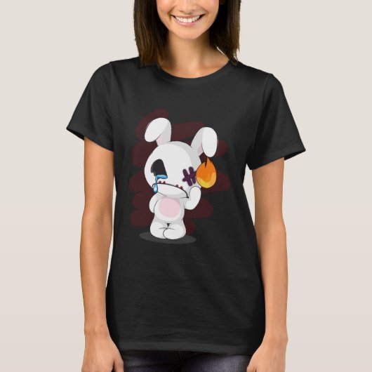 Sad Broken Cute Emo Creepy Bunny Gothic Horror T-shirt (Voorkant)