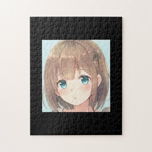 Sad bruin haar breekt groene ogen anime manga legpuzzel (Verticaal)