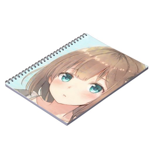 Sad bruin haar breekt groene ogen anime manga notitieboek (Linkerzijde)