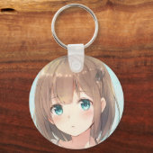 Sad bruin haar breekt groene ogen anime manga sleutelhanger (Voorkant)