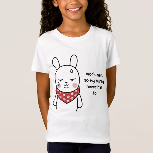 Sad Bunny T-Shirt – Sweet Minimalist Bunny met Cu (Voorkant)