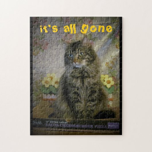 Sad Cat, Cheeseburger is weg. Legpuzzel (Verticaal)