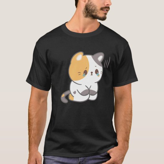 Sad Cat in Grunge, Sad Cat Emoji T-shirt (Voorkant)