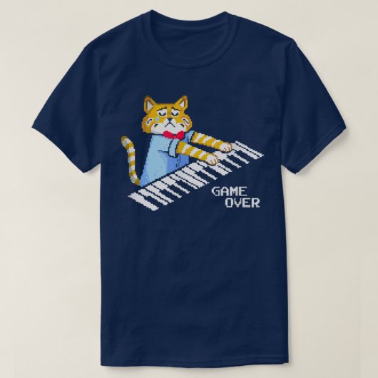 Sad Cat speelt toetsenbord Game Over T-shirt (Design voorkant)