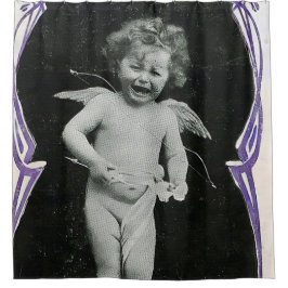 Sad Cherub Angel Print Douchegordijn