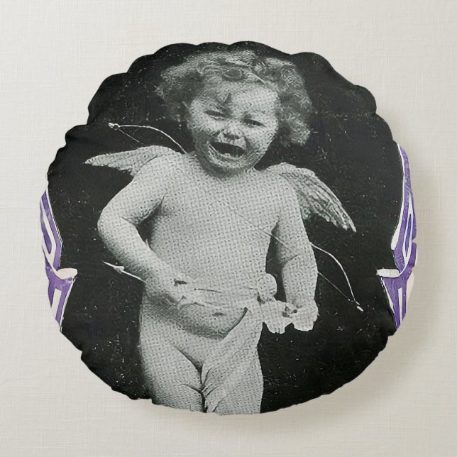 Sad Cherub Angel Print Rond Kussen (Voorkant)