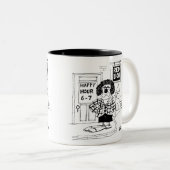 Sad clown Outside a Pub Waiting for Happy Hour Tweekleurige Koffiemok (Voorkant rechts)