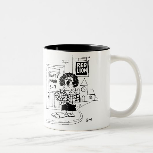Sad clown Outside a Pub Waiting for Happy Hour Tweekleurige Koffiemok (Rechts)