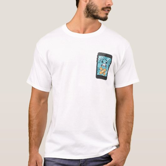 Sad Cracked Smartphone Character with Bandaids T-shirt (Voorkant)