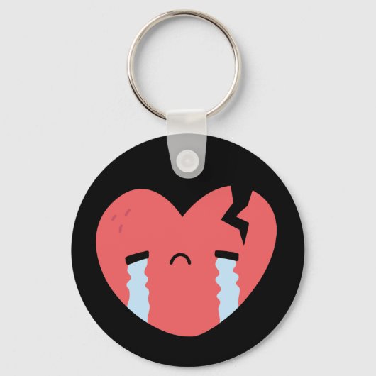 Sad Crying Broken Heart Face Emoji Black Sleutelhanger (Voorkant)