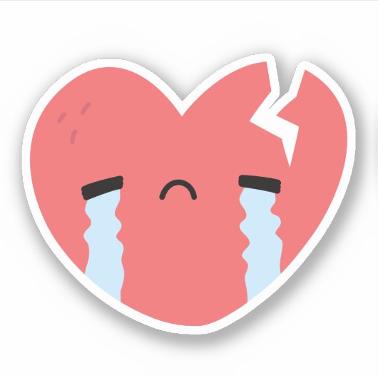 Sad Crying Broken Heart Face Emoji Sticker (Voorkant)