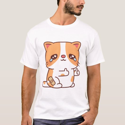 Sad Crying Cat But Thumbs Up T-shirt (Voorkant)