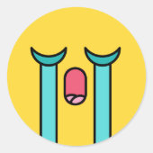 Sad Crying Face Emoji Emoticon Yellow Ronde Sticker (Voorkant)
