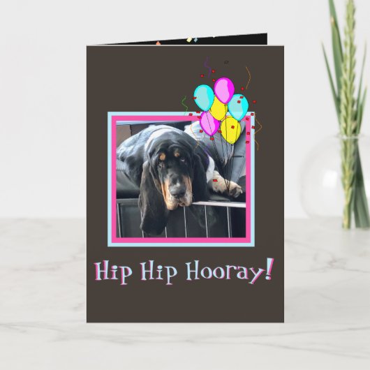 Sad & Cute Basset on Funny Birthday Card W/Ballon Kaart (Voorkant)