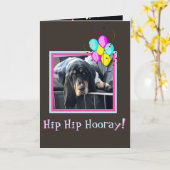 Sad & Cute Basset on Funny Birthday Card W/Ballon Kaart (Gele Bloem)