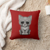 Sad Cute Grey Kitten Cat op Red Kussen (Deken)