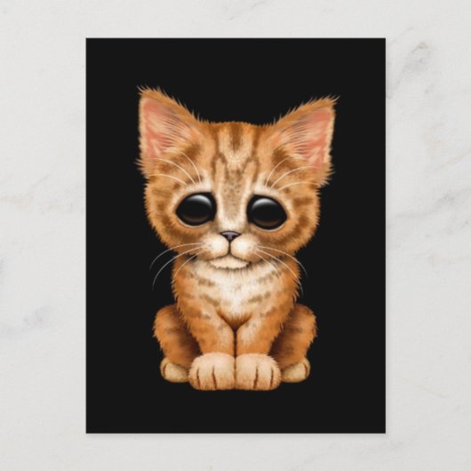 Sad Cute Oranje Tabby Kitten Cat Black Briefkaart (Voorkant)