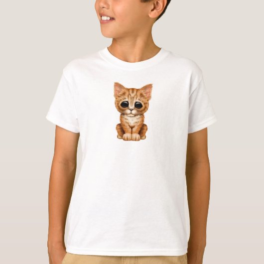 Sad Cute Oranje Tabby Kitten Cat T-shirt (Voorkant)