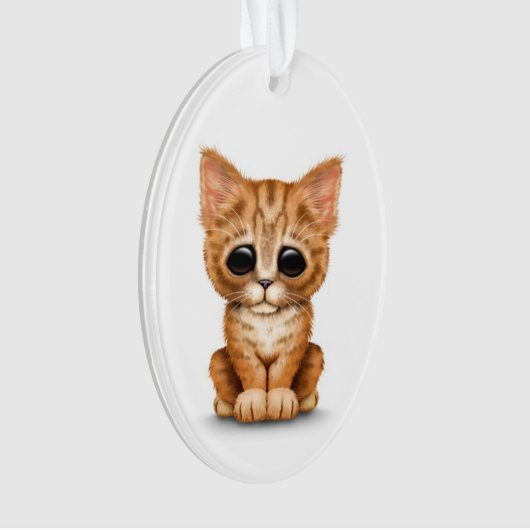 Sad Cute Oranje Tabby Kitten Cat White Ornament (voorkant)