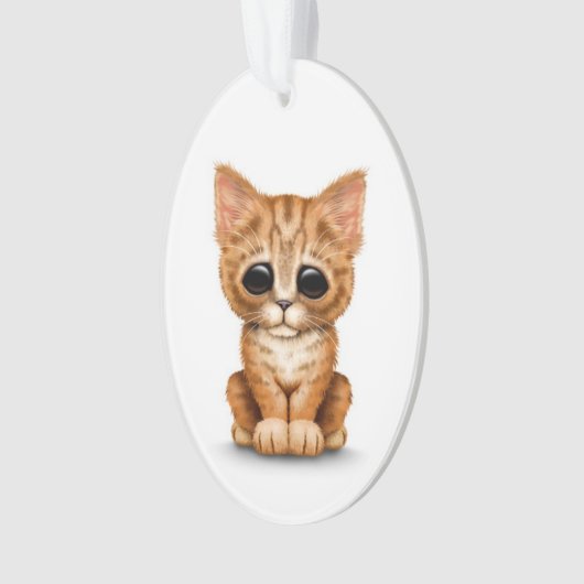 Sad Cute Oranje Tabby Kitten Cat White Ornament (voorkant)