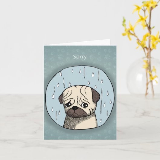 Sad Cute Pug Dog in Rain Apologies Funny Sorry  Kaart (Gele Bloem)
