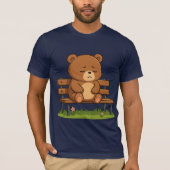 Sad Cute Teddy Bear on Bench – Emotional Cartoon T-shirt (Voorkant)