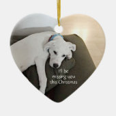 Sad Cute White Dog vermist je hart kerst Keramisch Ornament (Voorkant)