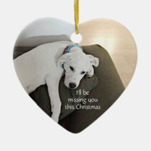 Sad Cute White Dog vermist je hart kerst Keramisch Ornament