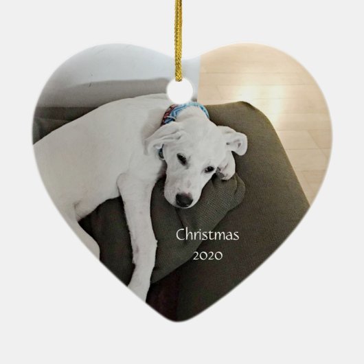 Sad Cute White Dog vermist je hart kerst Keramisch Ornament (Achterkant)
