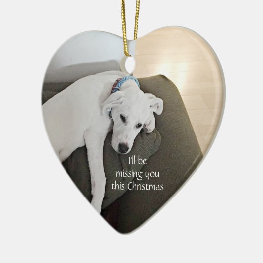 Sad Cute White Dog vermist je hart kerst Keramisch Ornament (Links)