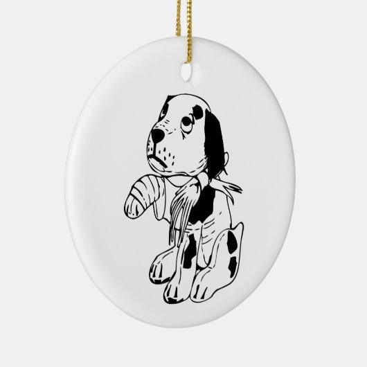Sad Dog met gebroken been Keramisch Ornament (Rechts)