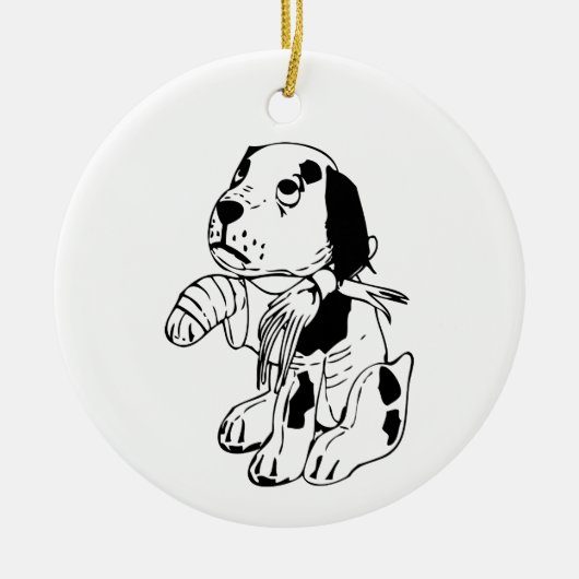 Sad Dog met gebroken been Keramisch Ornament (Voorkant)