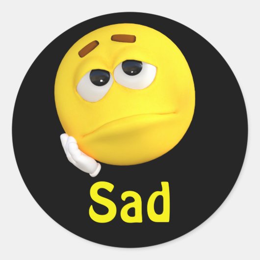 Sad Emoji Emoticon Cartoon Gezicht Ronde Sticker (Voorkant)