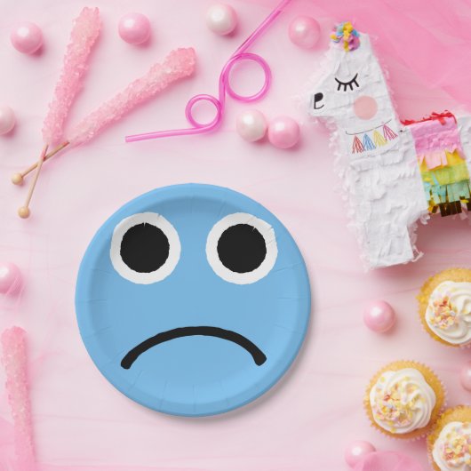 Sad Face Blue Froning Emoticon Emoji Papieren Bordje (Feest)