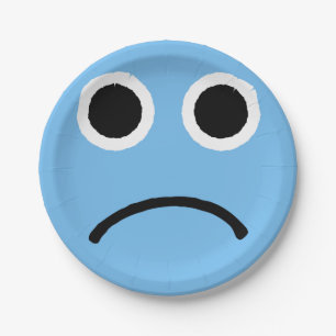 Sad Face Blue Froning Emoticon Emoji Papieren Bordje