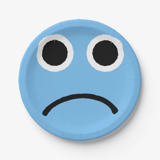 Sad Face Blue Froning Emoticon Emoji Papieren Bordje (Voorkant)