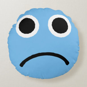Sad Face Blue Froning Emoticon Emoji Rond Kussen