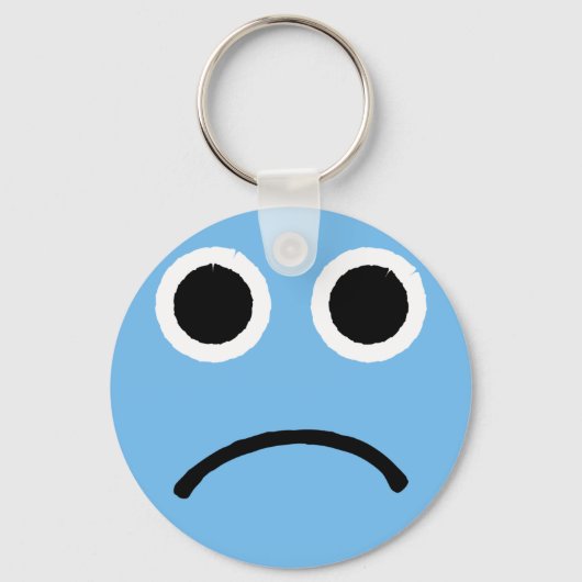 Sad Face Blue Froning Emoticon Emoji Sleutelhanger (Voorkant)