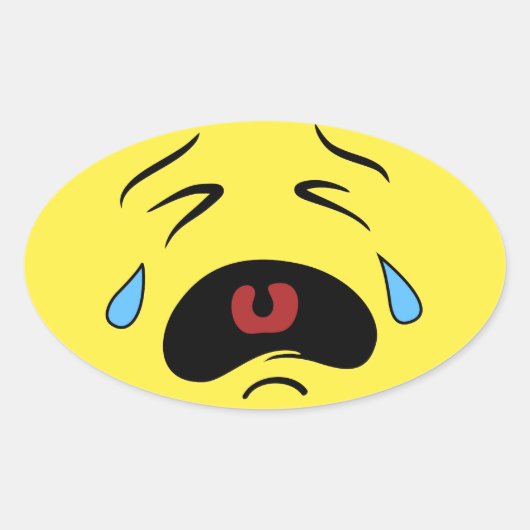 Sad Face Emoji Ovale Sticker (Voorkant)