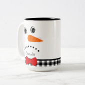 Sad Face Snowman Red Bowtie Black Buffalo Tweekleurige Koffiemok (Voorkant links)