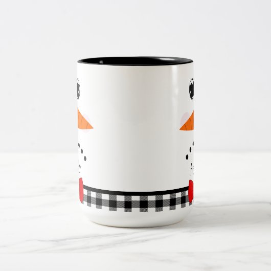 Sad Face Snowman Red Bowtie Black Buffalo Tweekleurige Koffiemok (Center)