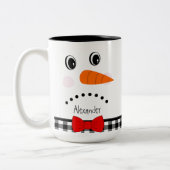 Sad Face Snowman Red Bowtie Black Buffalo Tweekleurige Koffiemok (Links)