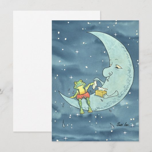 Sad Frog on Moon Flat Holiday Card Feestdagenkaart (Voorkant / Achterkant)