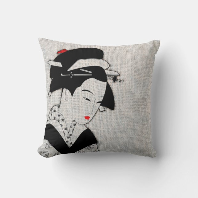 Sad Geisha Light Grey Kussen (Voorkant)