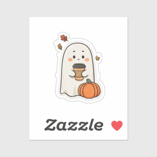 Sad Ghost met Koffie Sticker – Schattigee Herfst C (Vel)